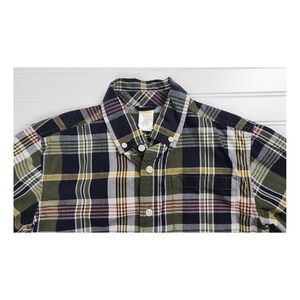 Gymboree Boys Button Down Plaid Shirt Size 7/8 Medium Long Sleeve Green Navy